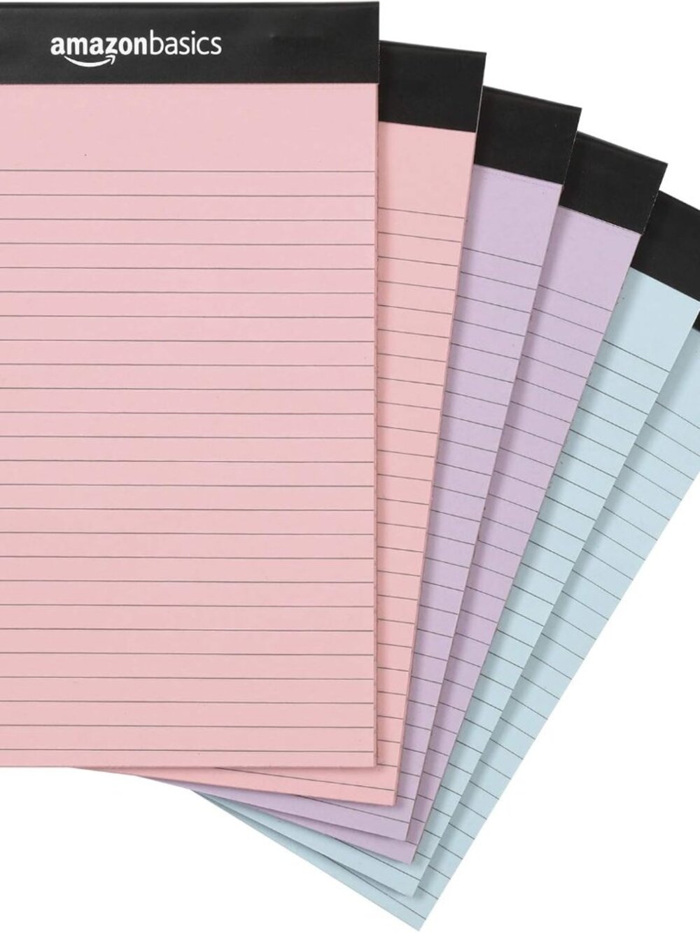 Narrow Ruled Writing Pads, Perforated, 5" x 8", Multicolor, 6-Pack of 50 Sheets